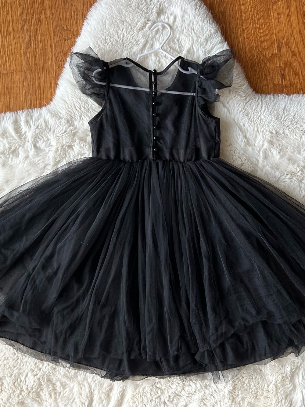 Girls Black Tulle Party Dress with Puff Sleeves